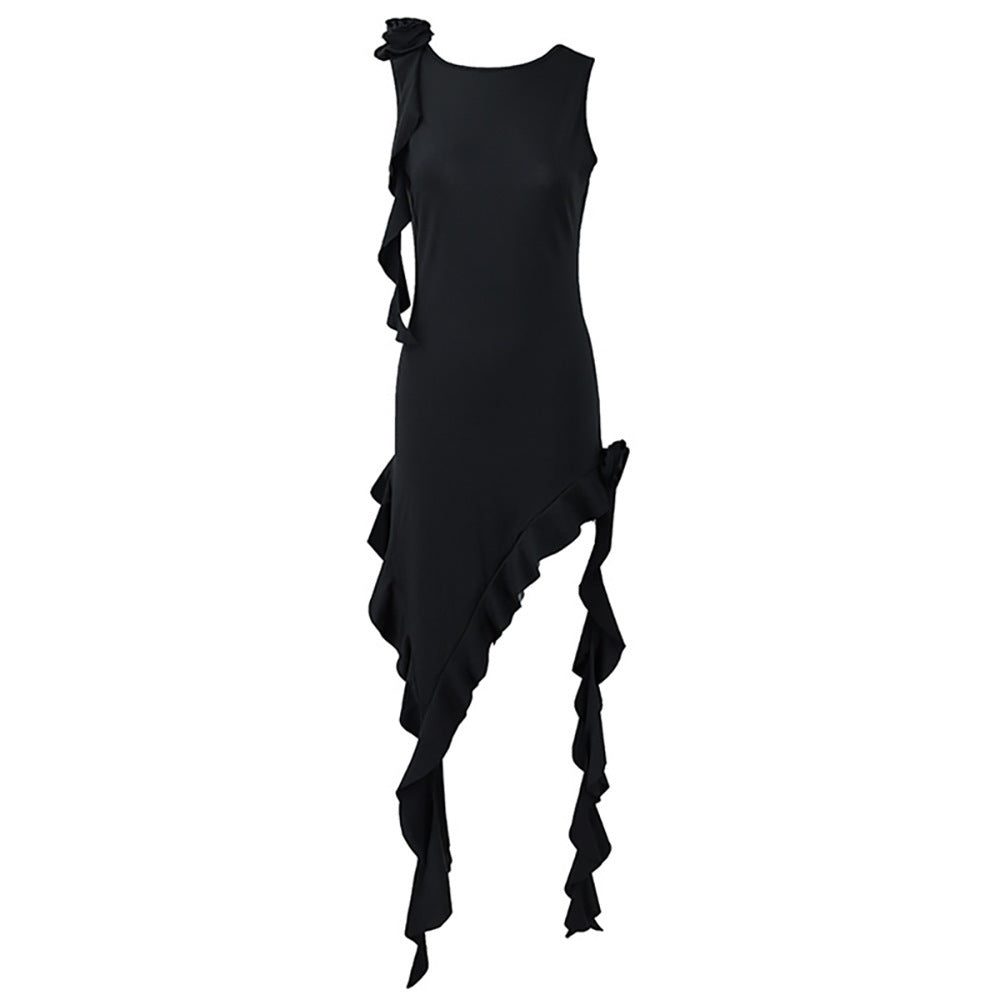 binfenxie-shop dress to impress outfits 2024 New Women's Backless Irregular Ruffled Strap Sexy Dress Female