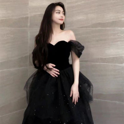 binfenxie prom dresses Black Evening Dress New Light Luxury Niche High-End off-Shoulder Adult Ceremony Birthday Graduation Princess Dress