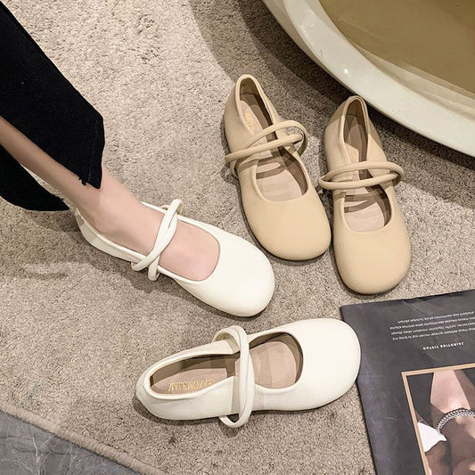 Single shoes for women  new summer French shallow mouth soft-soled flat shoes gentle grandma shoes Mary Jane small leather shoes