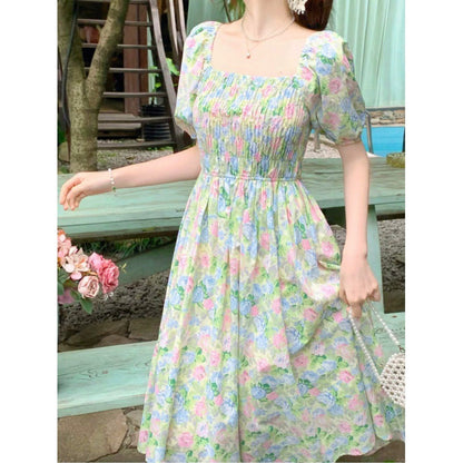 binfenxie-shop church outfit Elegant Floral Dress Summer New Belly-Covering Mid-Length Dress for Women