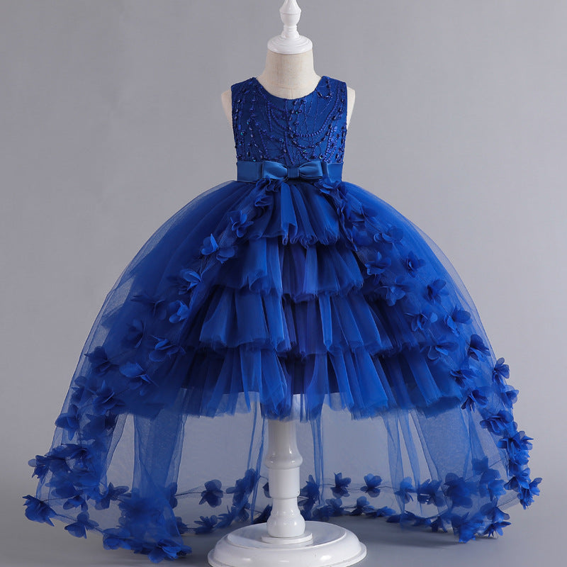 Hot Sale HOTan and NEWn Children Princess Dress Trailing Flower Dress Girl Catwalk Piano Performance Wear Pettiskirt