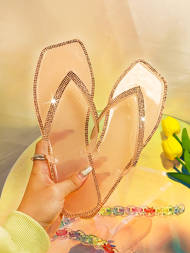 Rhinestone Decor Flip Flop Slippers