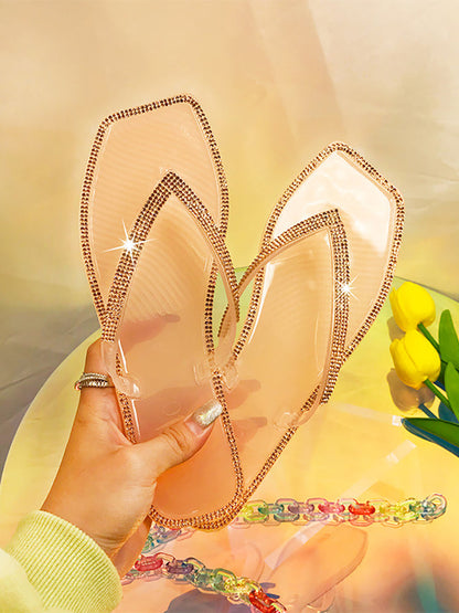 Rhinestone Decor Flip Flop Slippers