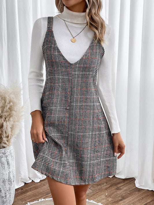 binfenxie-shop pumpkin patch dress to impress Women's V-neck Plaid Strap Dress Spring and Autumn Winter Fashion Women's Clothing