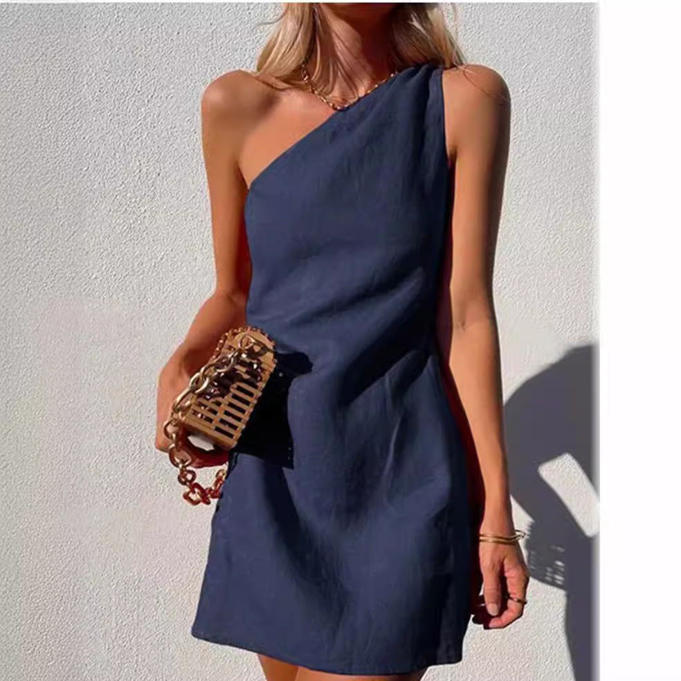 binfenxie-shop casual summer outfits Wishl New Women's Clothing New Solid Color Slim Temperament Commuter Shoulder Dress