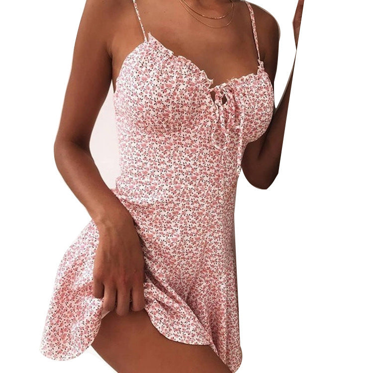 Irregular Floral Halter Mini Dress