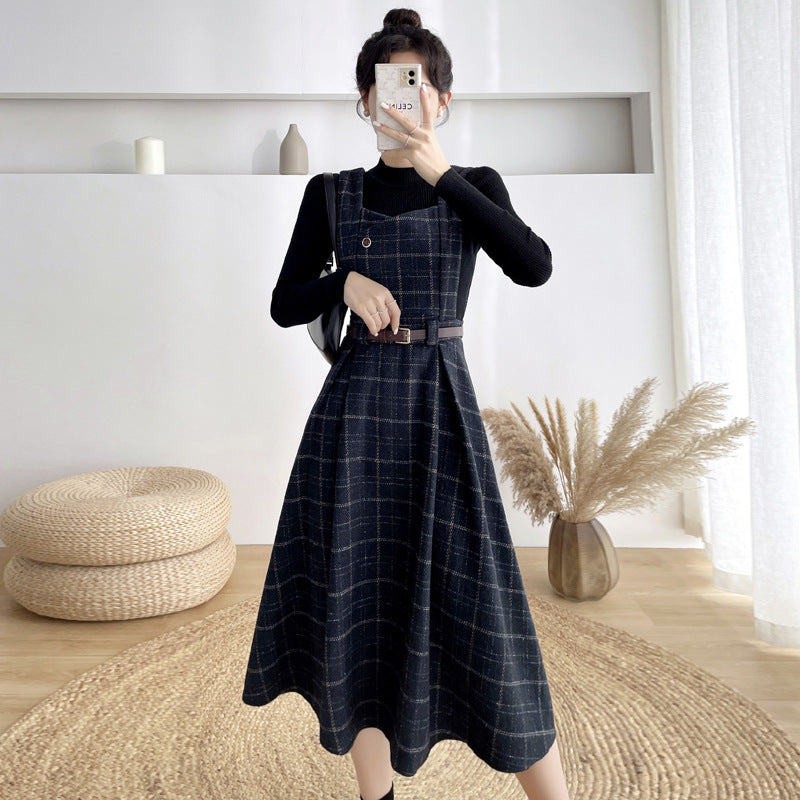 binfenxie-shop witch dress to impress New Vintage Plaid Woolen Vest Camisole Dress Women's Small Preppy Style Dress