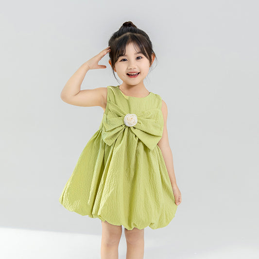 Korean Style New Summer Baby Girl Big Bow Princess Dress Sweet Children's Vest Dress Girl Dress