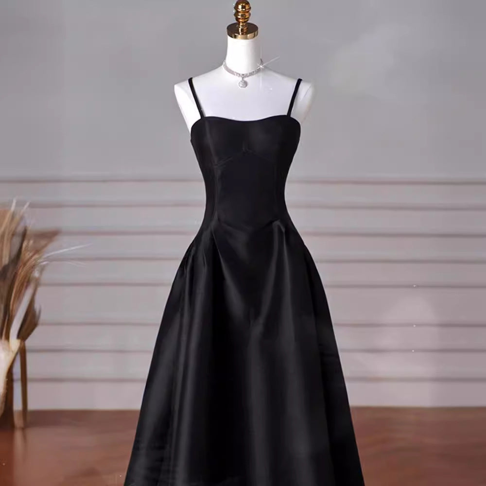 binfenxie-shop dress French Style Light Luxury Dress 2024 New French Style Black Strap Slim Fit Dress Student Banquet Evening Dress