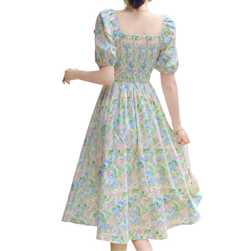 binfenxie-shop church outfit Elegant Floral Dress Summer New Belly-Covering Mid-Length Dress for Women