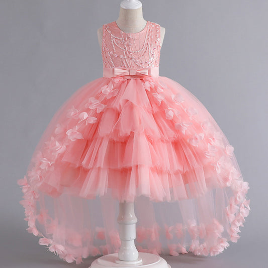 Hot Sale HOTan and NEWn Children Princess Dress Trailing Flower Dress Girl Catwalk Piano Performance Wear Pettiskirt