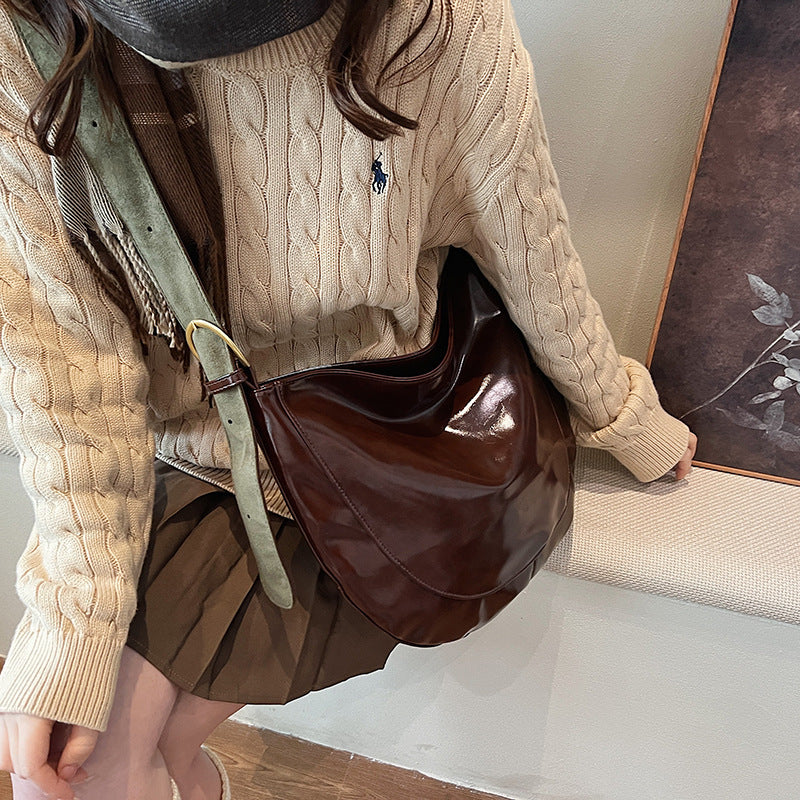 BINFENXIE 2025 Autumn and winter retro oil wax leather underarm bag women's popular new trendy fashion versatile single shoulder messenger tote bag