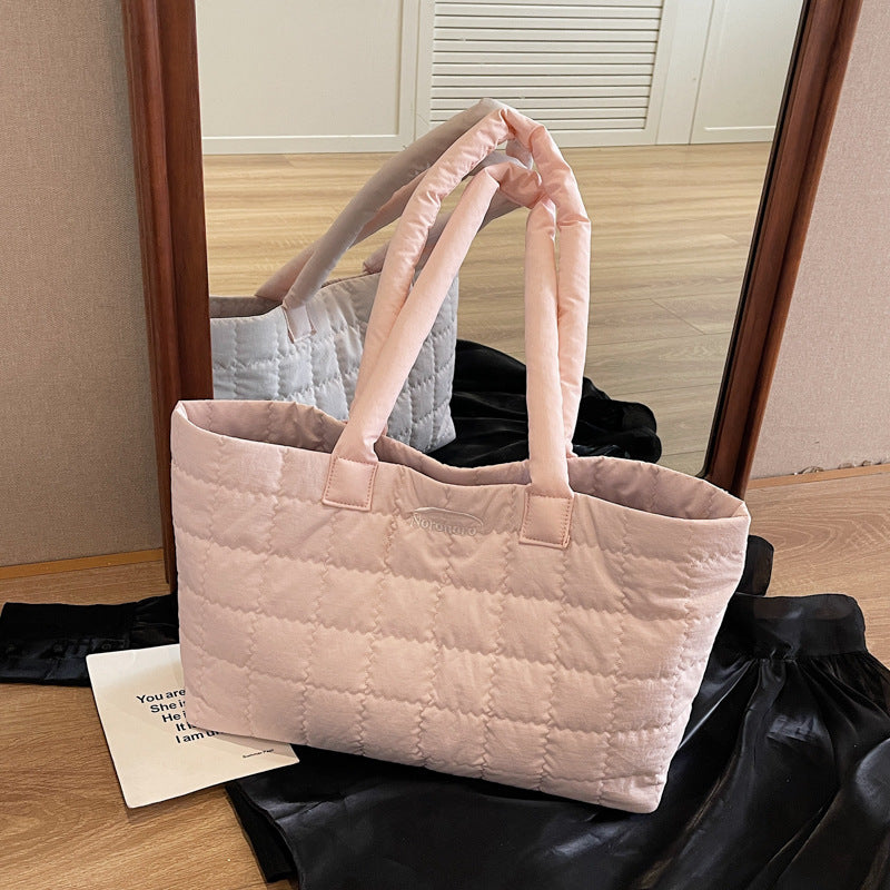 BINFENXIE 2025 Korean version of nylon cloth down bag women's popular new commuting versatile portable shopping bag large capacity shoulder tote bag