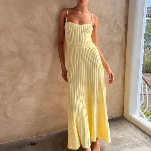 binfenxie-shop outfit inspo fall Summer Women's Tube Top Slim High Waist Sling Knitted Dress Seaside Vacation Pleated Dress