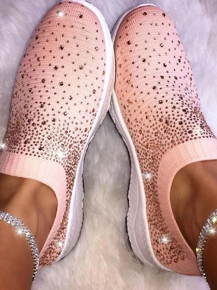 Mesh Rhinestone Flat Sneakers