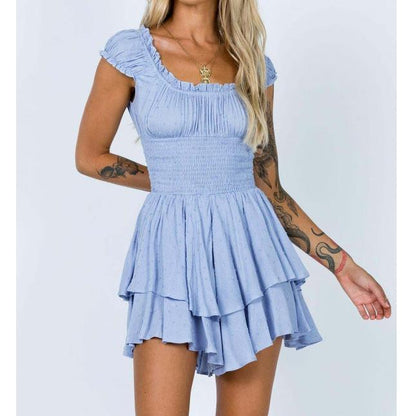 binfenxie dress to impress codes 2024 Hot Girl Ins Tight Waist Slim Fit Dress Wrapped Chest Short Sleeve off-Shoulder Summer Cotton and Linen Embroidered Skirt