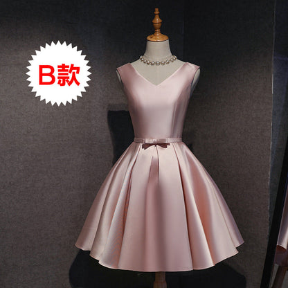 binfenxie-shop prom dresses Bridesmaid Dress Short Pink New Autumn Sisters Dress Bridesmaid Group Banquet Evening Dress Host Dress