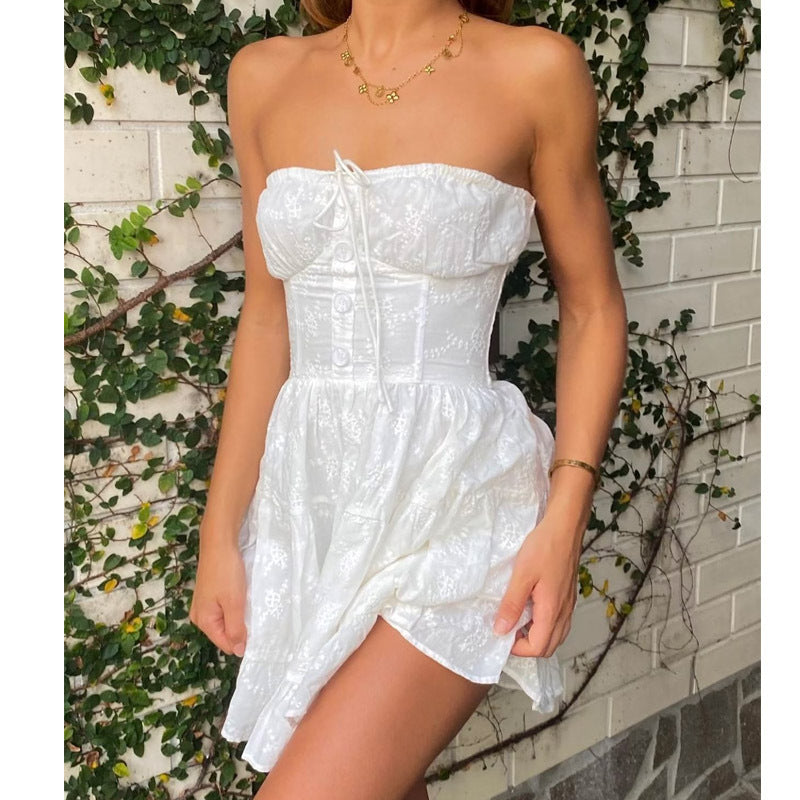 binfenxie-shop summer outfits inspo Women's Spring Women's New Party Dress White Wrapped Chest Lace Dress