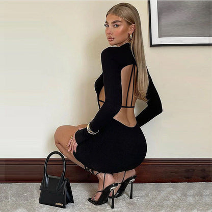 binfenxie-shop dress to impress codes 2024 Spring New Women's Clothing Fashion Sexy Nightclub Waist-Exposed Back Hip-Wrapped Dress