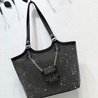 BINFENXIE 2025 Large capacity trend flow diamond-encrusted shoulder bag women's popular new casual personality Popular style tote fashion messenger women's bag