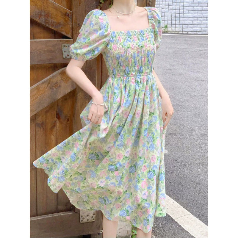 binfenxie-shop church outfit Elegant Floral Dress Summer New Belly-Covering Mid-Length Dress for Women