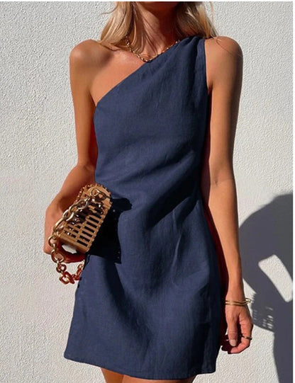 binfenxie-shop casual summer outfits Wishl New Women's Clothing New Solid Color Slim Temperament Commuter Shoulder Dress