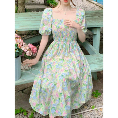 binfenxie-shop church outfit Elegant Floral Dress Summer New Belly-Covering Mid-Length Dress for Women