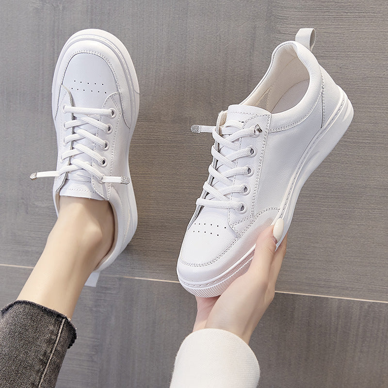 Genuine leather white shoes for women new spring popular sports sneakers toe layer cowhide versatile casual spring and autumn