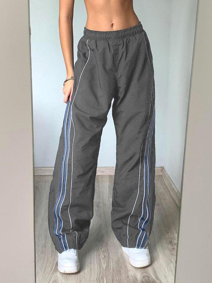 Vintage Striped Piping Baggy Sweatpants