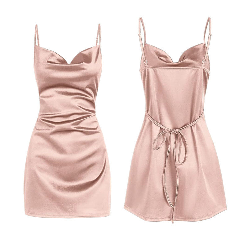 binfenxie-shop homecoming dresses Strap Satin Backless Strap Dress Summer Sexy Elegant Socialite Style Strap