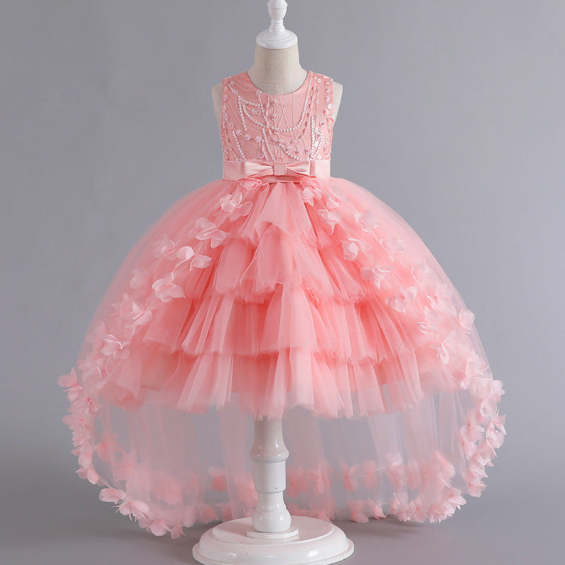 Hot Sale HOTan and NEWn Children Princess Dress Trailing Flower Dress Girl Catwalk Piano Performance Wear Pettiskirt