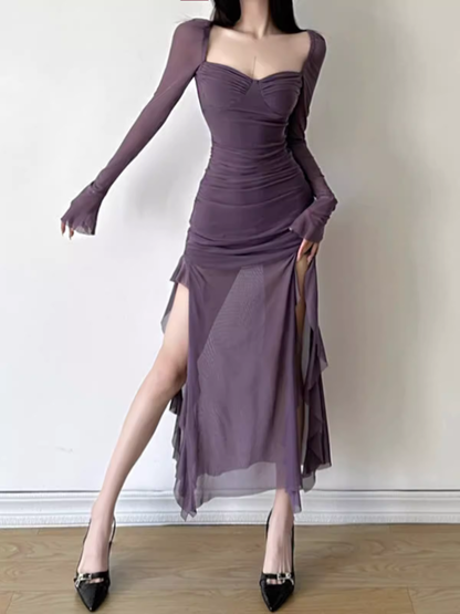 Purple Irregular Long Dress HOT1337