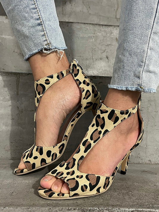 Plus Size Women Casual Fashion Zebra Leopard Print Comfy Back-zip Heeled Sandals