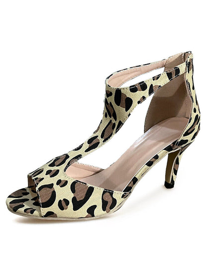 Plus Size Women Casual Fashion Zebra Leopard Print Comfy Back-zip Heeled Sandals