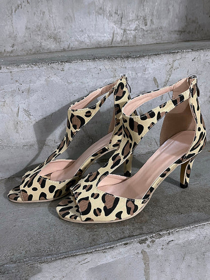 Plus Size Women Casual Fashion Zebra Leopard Print Comfy Back-zip Heeled Sandals