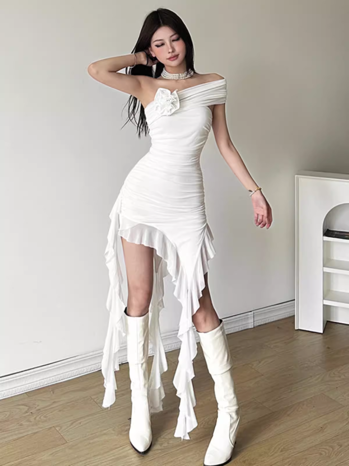 Irregular Fringe Tube Top Dress HOT1526