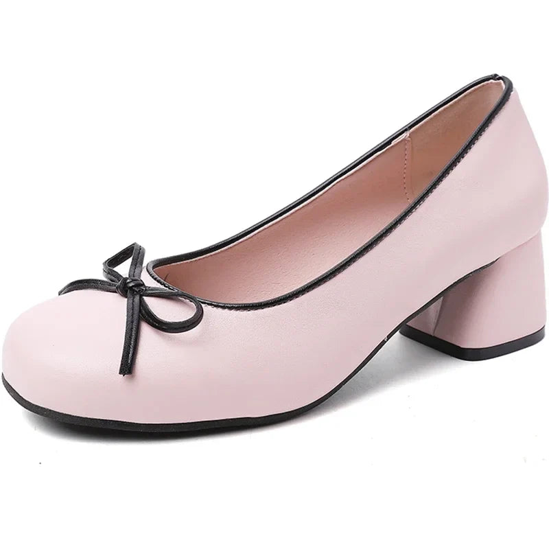 Futurecen Designers Butterfly-knot Women Pumps Fashion Shallow Slip On Thick Low Heel Sandalias Ladies Elegant Outdoor Mary Jane Shoes