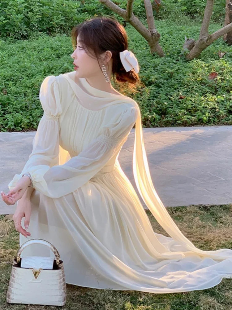 binfenxie French Elegant Slim Ruffle Dress Summer Women Graduation Evening Party Robe Female Bubble Sleeve Korean Chiffon Vestidos