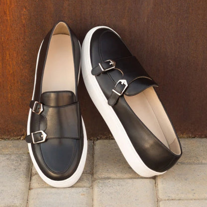 New Brown Men's Vulcanize Shoes Double Buckle Monk Shoes Black  Slip-On Lazy Shoes Handmade  Free Shipping Men Casual Shoes