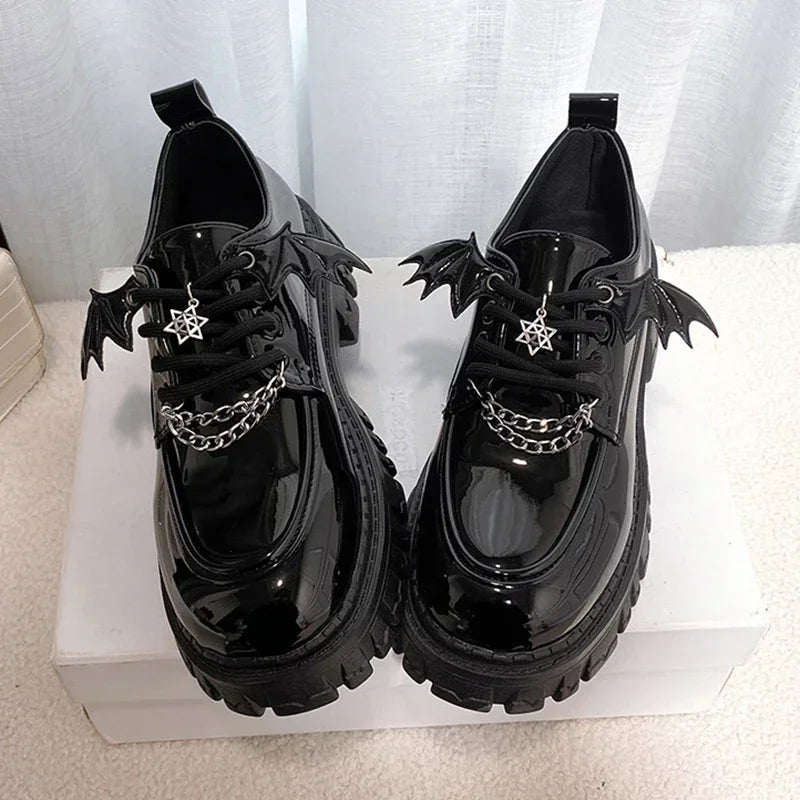 Futurecen Metal Chain Platform Lolita Gothic Shoes Woman 2023 Spring College Style Patent Leather Pumps Women Japan School Uniform Shoes