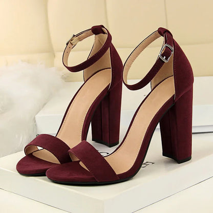 Summer Plus Size 34-43 Woman 9.5cm High Heels Sandals Classic Block Platform Pumps Lady Chunky Burgundy Yellow Nude Shoes