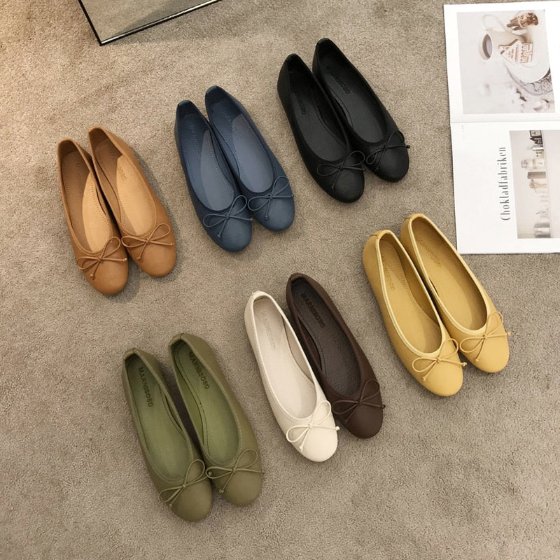 Classic Female Flats Ballerina Shoes Women Fashion Brand Round Toe Ballet Bow Knot Shallow Moccasin Slip On Loafer Big size