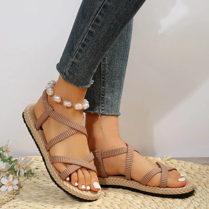 New Summer Rome Sandals Shoes Woman Cross Belt Sandals Flat Beach Sandalias Ladies Sandalia Feminina Open Toe Shoes