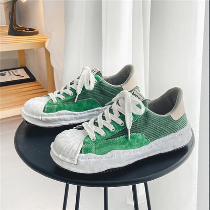 Harajuku Green Casual Sneakers Men Spring Shellhead Vulcanized Shoes Men Street Hip Hop Canvas Sneakers Men Platform Footwear