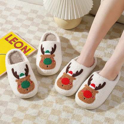 New Christmas Elk Cotton Slippers For Men Women Halloween Mask Home Slip Resistant Couples Indoor Plush Cotton Shoes In Winter