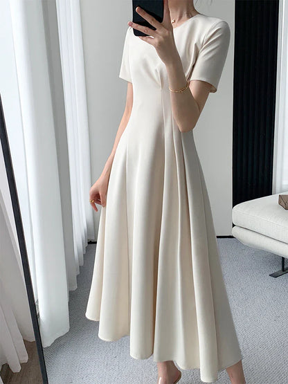 Summer New Elegant Midi Dress For Women Solid Femme Fashion A Line Lady Party Clothing Vestidos