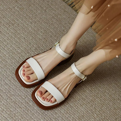 Summer Fashion Sandals Women Low Heels Elegant Open Toe Slingback Shoes for Women Non-slip Soft Sole Sandalias De Mujer