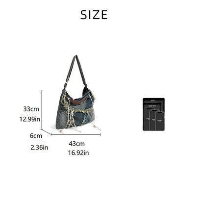 binfenxie Y2K Korean Harajuku Gothic Hobo Denim Bag Aesthetic Vintage Purses WomenHandbag Crossbody Messenger Tote Peddler Shoulder Bags