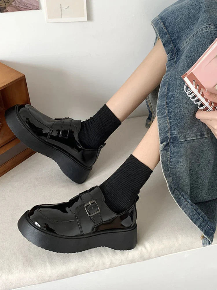 Futurecen Mary Jane Japanese Style Shoes Woman Non Slip Vintage Black Shoes Casual Flat Fashion Pumps Girl Round Toe Slim Autumn