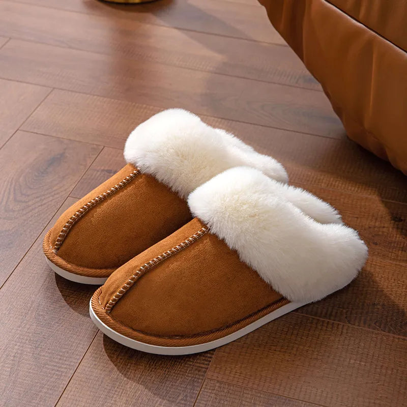 Winter Warm Flat Fur Slippers Women Faux Suede Fluffy Furry Home Slides Woman Comfort Non Slip Indoor Floor Cotton Shoes